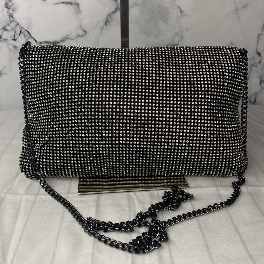 Topshop Diana Diamante Clutch Bag -Elegant Black and Silver Women's Bag - Picture 5 of 13